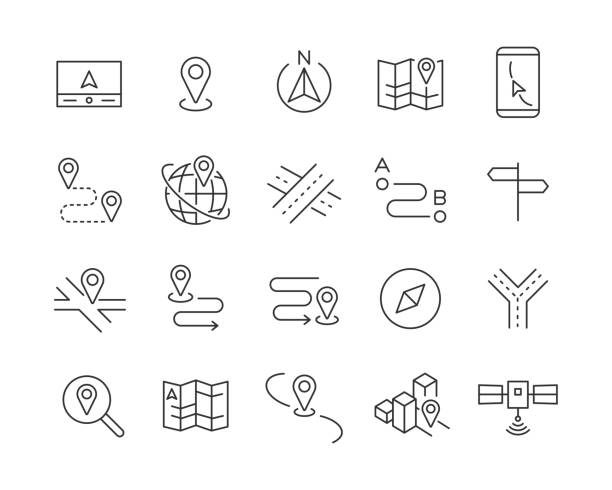 ilustrações de stock, clip art, desenhos animados e ícones de navigation icons - vector line icons - chegada
