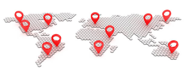 istock World map with gps pin icon. Global social network. Abstract connections technology and digital network. 3d render. 1457024133