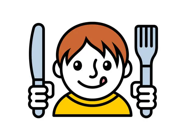 Vector illustration of Boy ready to eat