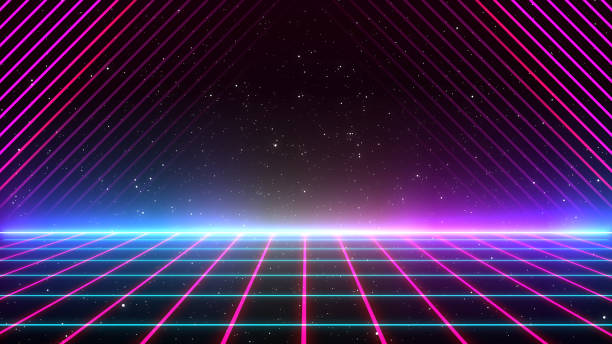 istock Retro style 80s-90s galaxy background. Futuristic Grid landscape. Digital Cyber Surface. Suitable for design in the style of the 1980s-1990s. 3D illustration 1457028335