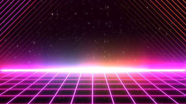 istock Retro style 80s-90s galaxy background. Futuristic Grid landscape. Digital Cyber Surface. Suitable for design in the style of the 1980s-1990s. 3D illustration 1457028339