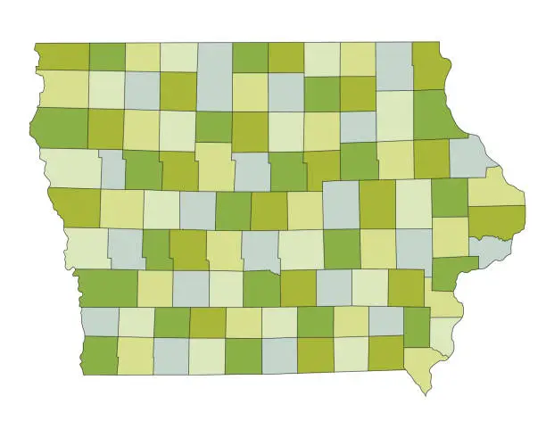 Vector illustration of Highly detailed editable political map with separated layers. Iowa.