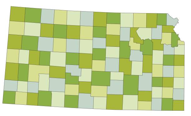 분리된 레이어가 있는 매우 상세한 편집 가능한 정치 지도. 캔자스. - kansas topeka state capital stock illustrations