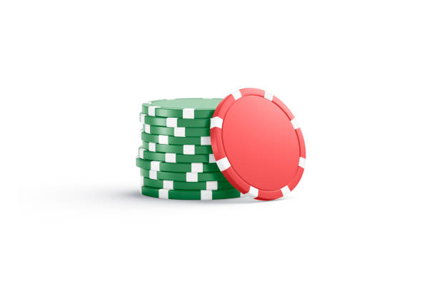 supporto per mockup di chip rotondo in plastica rossa vuota con pila verde - token gambling chip stack red foto e immagini stock