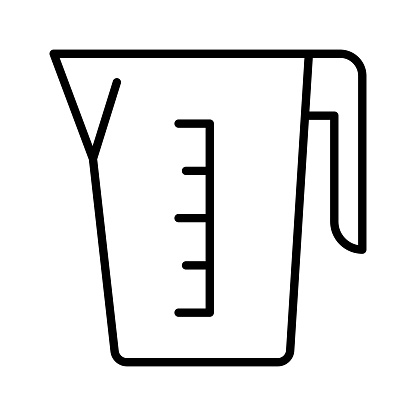 Kitchen measuring cup icon. Jug with measuring scale. Beaker for chemical experiments. Vector illustration
