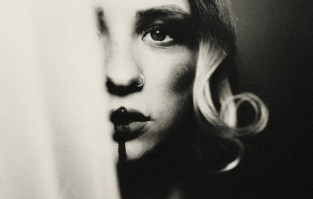 istock The modern young woman in the dark. 1457037056