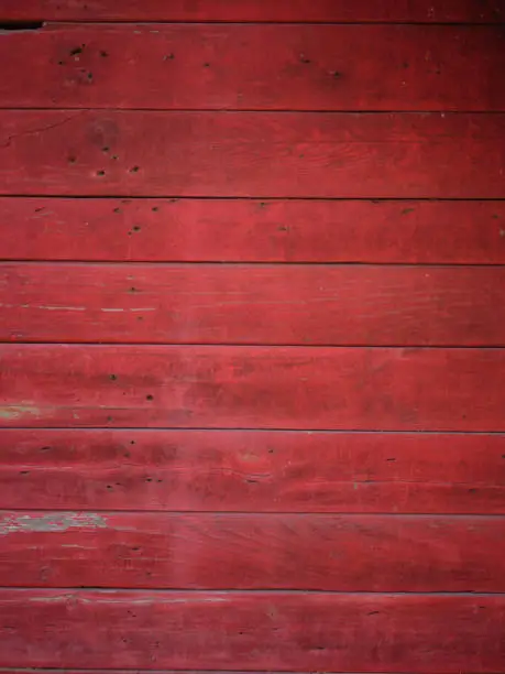 Photo of painted old wooden red wall. background texture .
