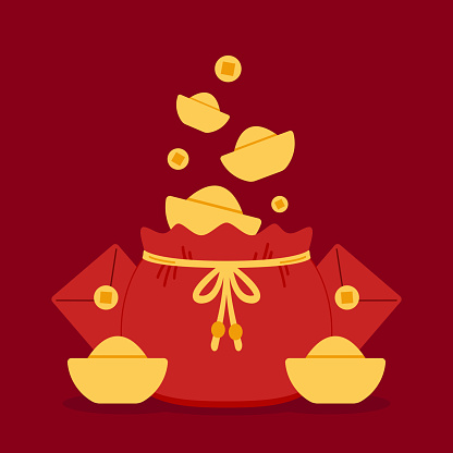 Chinese New Year Money pocket vector. Chinese money bag vector. Vector flat long shadow design. ioslated vector.
