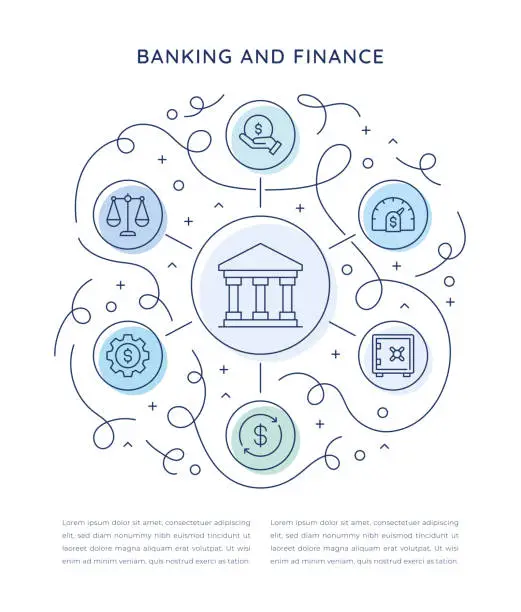 Vector illustration of Banking And Finance Six Steps Infographic Template