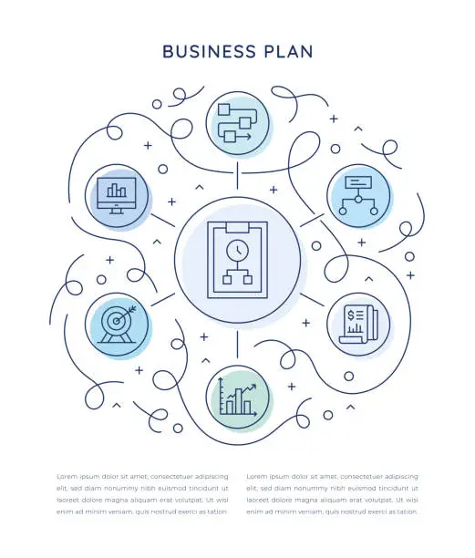 Vector illustration of Business Plan Six Steps Infographic Template
