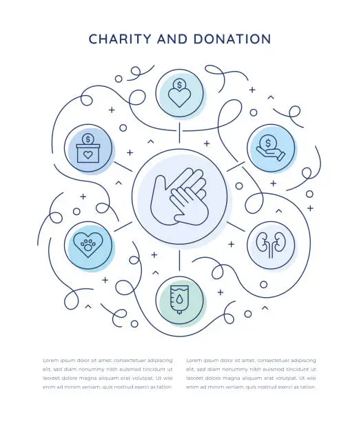 Vector illustration of Charity And Donation Six Steps Infographic Template