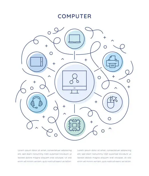 Vector illustration of Computer Six Steps Infographic Template