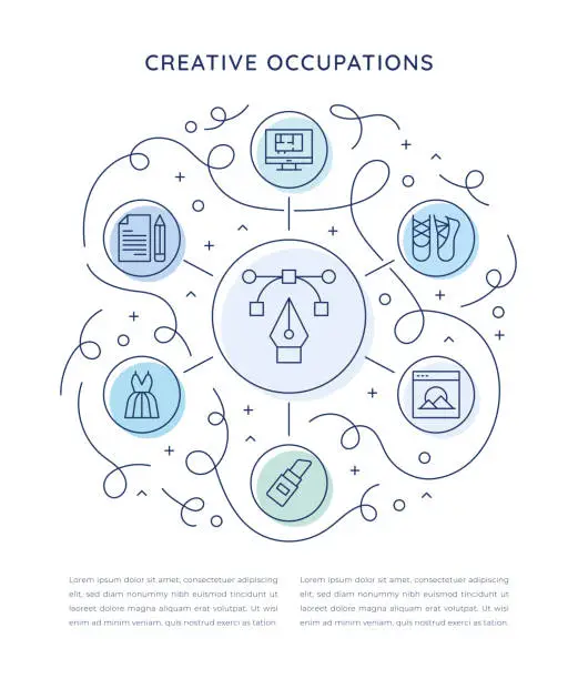 Vector illustration of Creative Occupations Six Steps Infographic Template