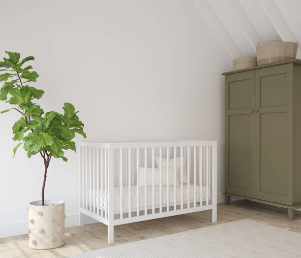Nursery in scandinavian style. 3d render. stock photo