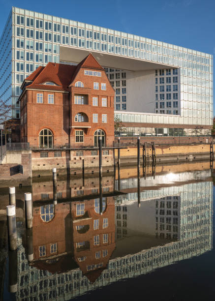 Hamburg, Germany - October 24, 2021: Modern office building of German publisher Der Spiegel in the harbor quarter of Hamburg on October 24, 2021 in Germany