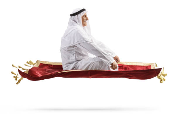 istock Profile shot of a man flying on a carpet 1457046946