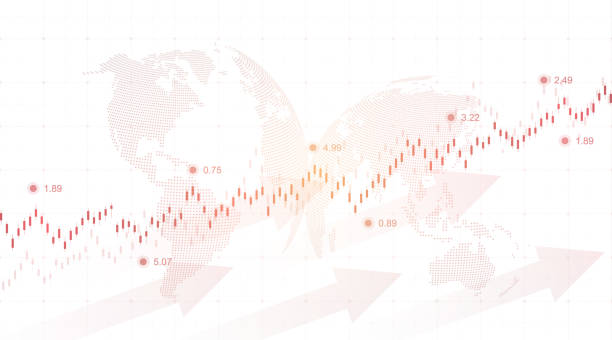 ilustrações de stock, clip art, desenhos animados e ícones de financial data graph chart on grey background. business background with candlesticks chart for reports and investment. financial market trade concept. - trading board illustrations