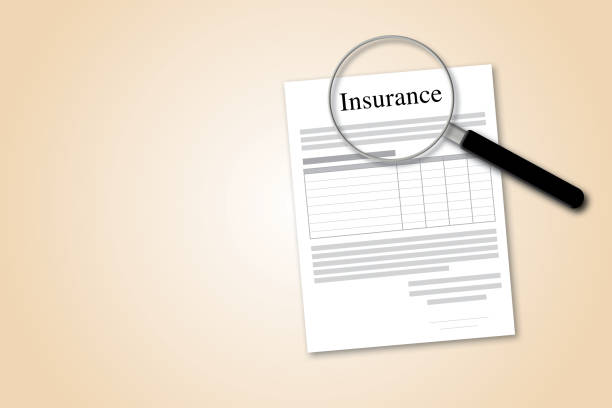 istock Magnifier or magnifying glass with insurance paperwork agreement on pastel background. Insurance document concept. 1457048543