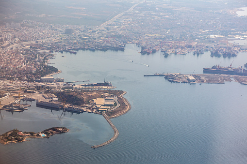 Corpus Christi, Texas, USA - Aircraft carrier USS Lexington (museum) docked in Corpus Christi