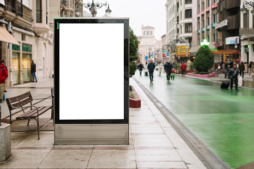 A blank advertisement placard / billboard in a city