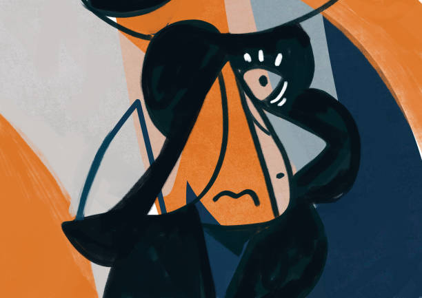 istock Artistic human abstract portrait cubist movement and Cubist inspiration with orange terra colors shapes . Tranquil acrylic painting with pale color. Painting for art industry 1457052916