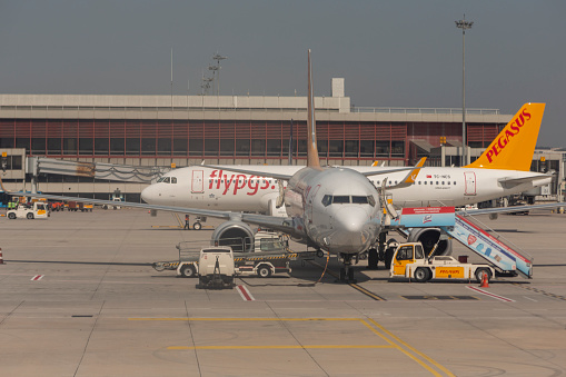 Pegasus Airline airplane is landing at sabiha-gokcen airport istanbul turkey