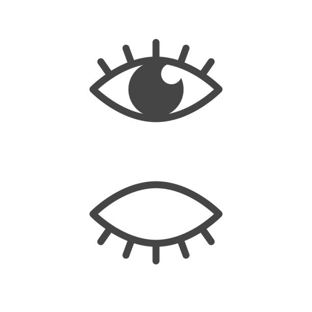 Open eye, closed eye, a set of eye icons. Flat vector illustration isolated on white Open eye, closed eye, a set of eye icons. Viewing is unavailable. A view or visibility symbol. Flat vector illustration isolated on white background. clear eyes stock illustrations