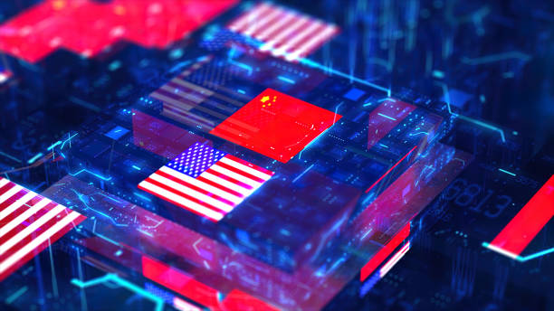 istock Processor Unit, Chip War. The Chip Crisis, The World's Big Problem. China and usa Flag. 1457057313