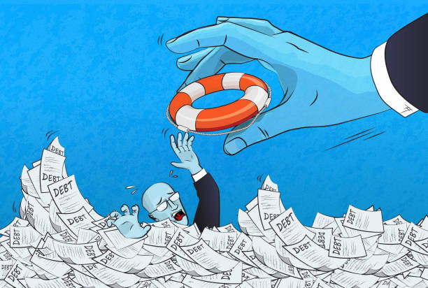 illustrations, cliparts, dessins animés et icônes de se noyer dans les dettes et tendre la main - endettement