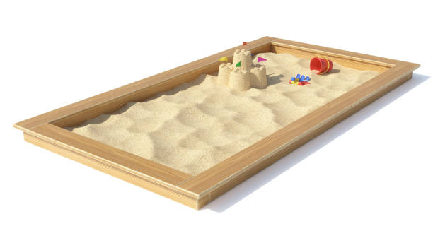 Sand pit children's playground on white background 3d rendering Sand pit children's playground on white background 3d rendering shovel in sand stock pictures, royalty-free photos & images