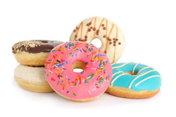 istock Sweet tasty glazed donuts on white background 1457057865