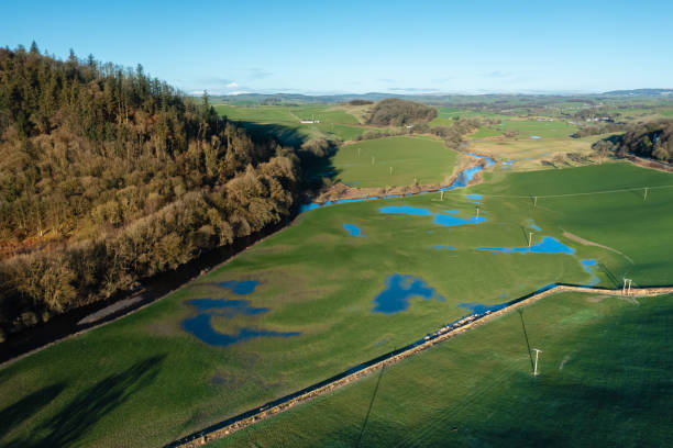 istock Aerial view of flooding in fields 1457058166