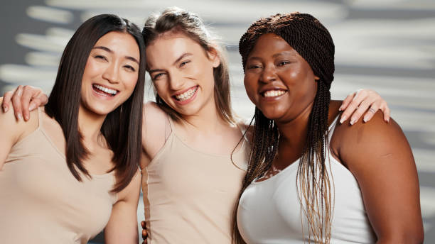 istock Curvy skinny interracial models filming body positivity ad, 1457060021