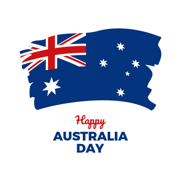 ilustrações, clipart, desenhos animados e ícones de cartaz do dia da austrália feliz com vetor da bandeira grunge australiana - australia map australian flag flag