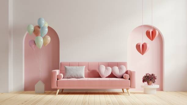 istock Pink sofa and home decor for valentine's day. 1457064741