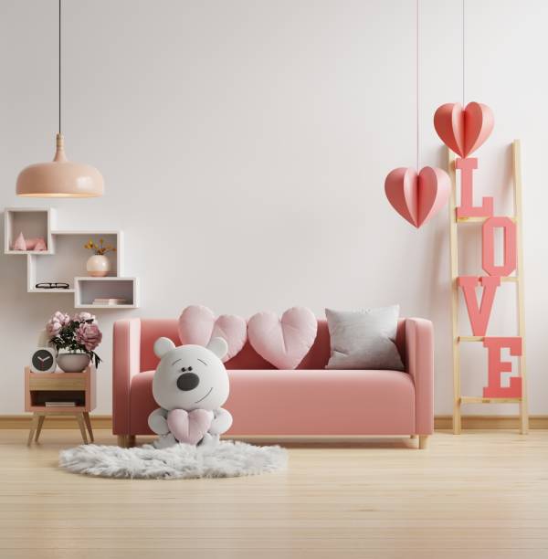 istock Valentine interior room with pink sofa and home decor for valentine's day. 1457064767