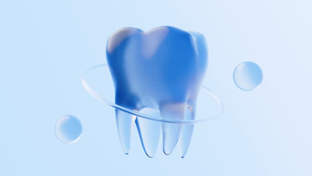 Tooth with glass material, 3d rendering.