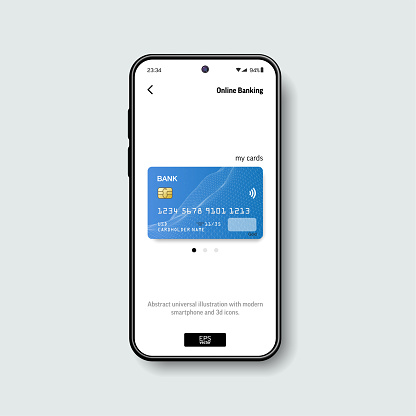 Realistic smartphone and plastic credit card. 3d mobile phone and card with chip on screen . Vector template for nfc technology, online payment, bank application design. Shopping, web finance concept