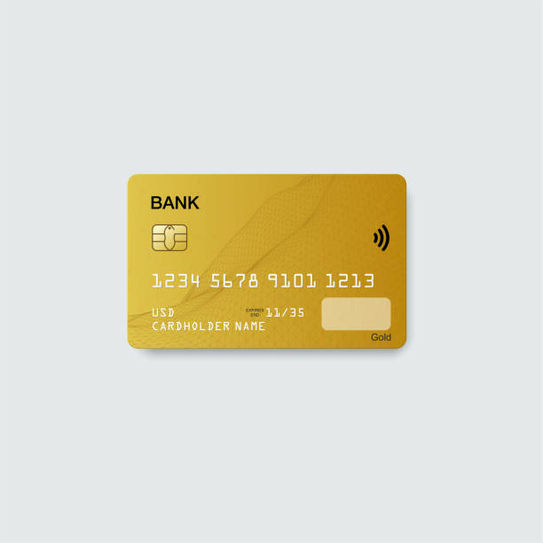 istock Gold credit card isolated on grey background with transparent shadow. Vector. Abstract design for business, payment history, online shopping, web, banking. 1457066684