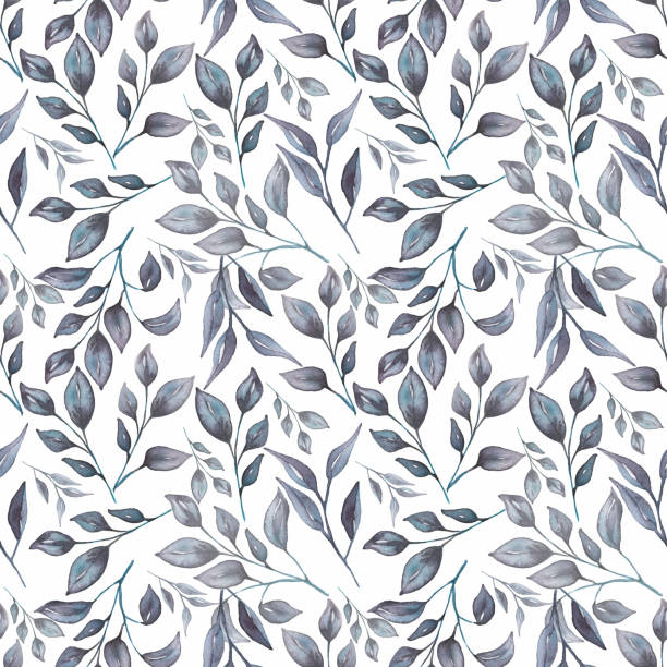 istock Seamless watercolor greenery pattern in blue colors. Delicate Florals Hand drawn repeat paper. 1457069092