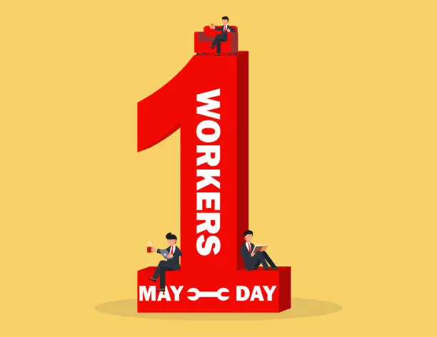 Vector illustration of Happy Labour day, workers day. Group of business rest on labor day