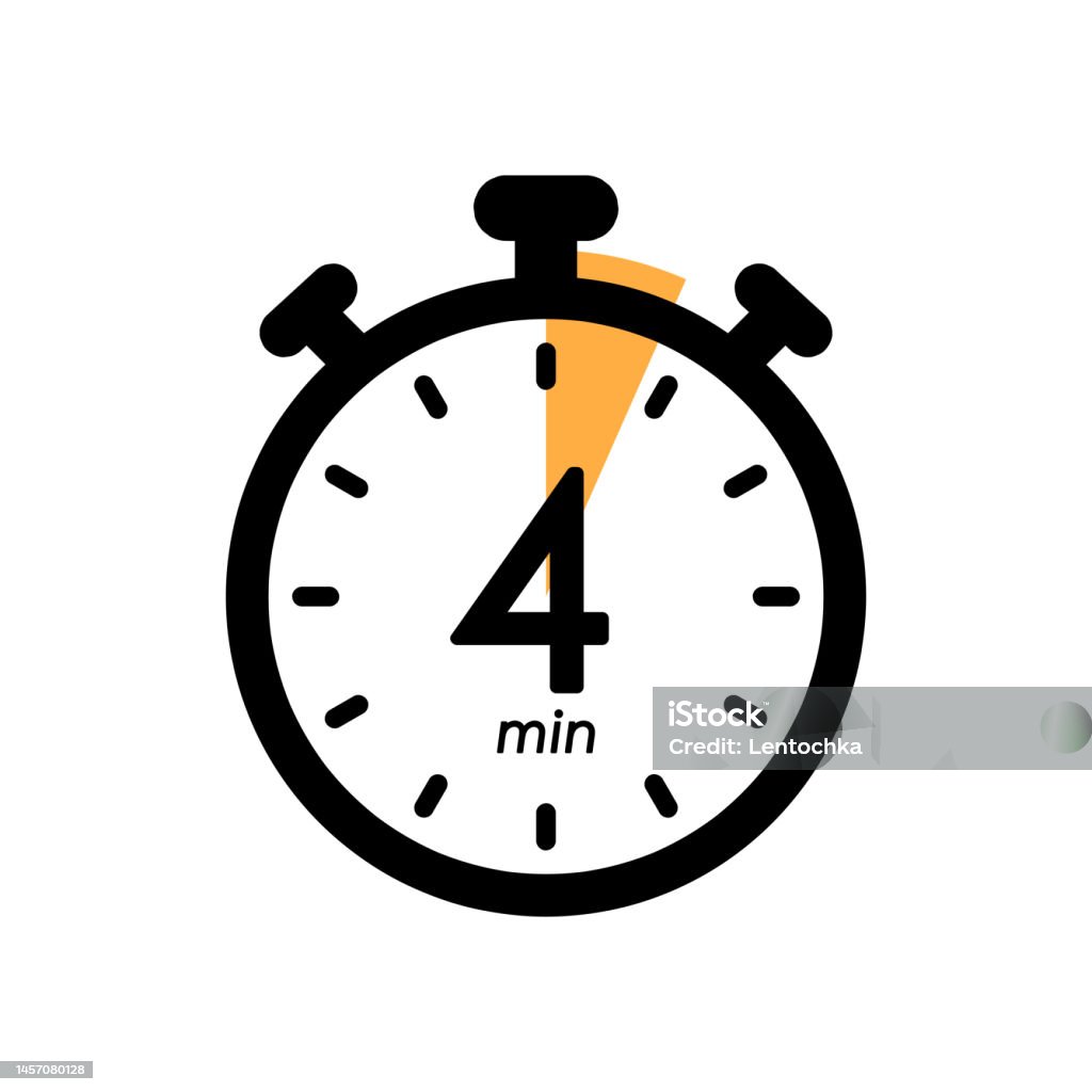 four minutes stopwatch icon, timer symbol, cooking time, cosmetic or chemical application time, 4 min waiting time vector illustration four minute stopwatch icon, timer symbol for product labels, cooking time, cosmetic or chemical application time, 4 min waiting time simple vector illustration Circle stock vector