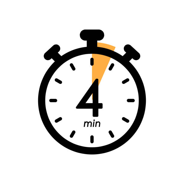 four minutes stopwatch icon, timer symbol, cooking time, cosmetic or chemical application time, 4 min waiting time vector illustration four minute stopwatch icon, timer symbol for product labels, cooking time, cosmetic or chemical application time, 4 min waiting time simple vector illustration oven dials stock illustrations