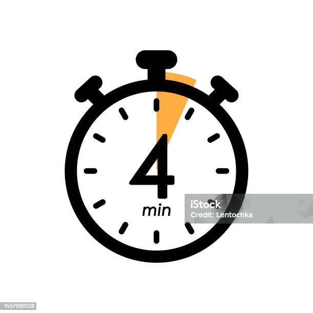 Four Minutes Stopwatch Icon Timer Symbol Cooking Time Cosmetic Or Chemical Application Time 4 Min Waiting Time Vector Illustration Stock Illustration - Download Image Now