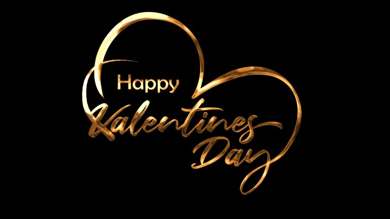 Happy valentines day handwritten animated text in gold color.