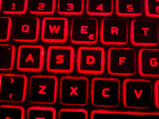istock Glowing Laptop Keyboard. Close-up of a Computer Keyboard. Creative Photo with Glowing Computer Keyboard on Black Background 1457080985