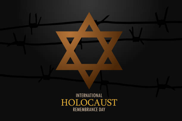 istock International Holocaust Remembrance Day. Star of David with barbed wire on a black background. 1457082349