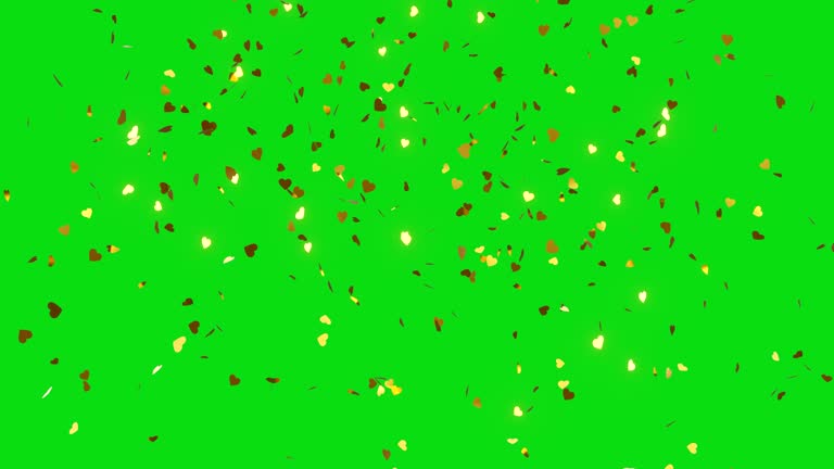 golden heart confetti falling with green screen.