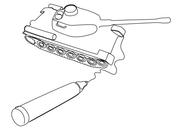 istock One continuous line of Armored Tank drawn with a pencil. Thin Line Illustration vector concept. Contour Drawing Creative ideas. 1457089632