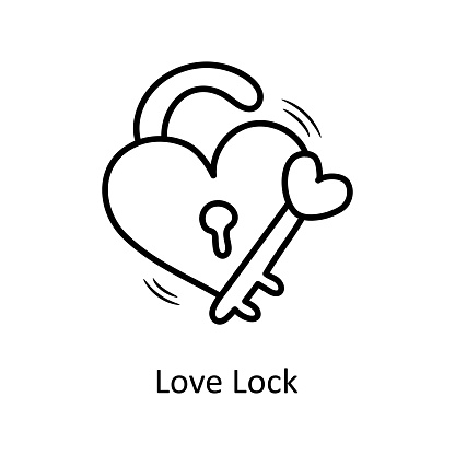 Love Lock vector outline hand draw Icon design illustration. Valentine Symbol on White background EPS 10 File